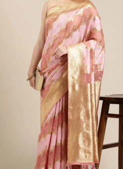 Pink Color Organza Zari Weaving Saree Festive Wear