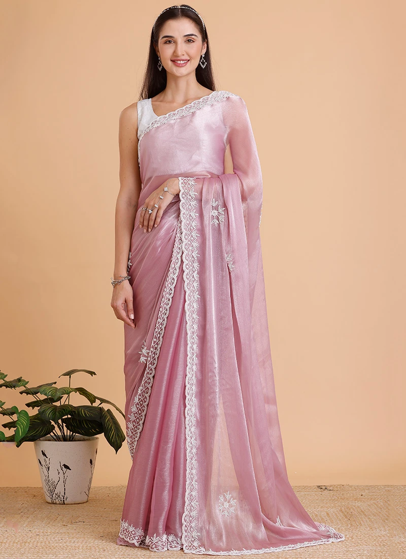 Pink Colour Jimmy Choo Handwork Saree Party Wear 3 Pink Colour Jimmy Choo Handwork Saree Party Wear - Image 3