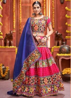 Pink Cotton Embroidery With Mirror Work Chaniya Choli Festive Wear -C Bazaar Shop pink cotton embroidery with mirror work chaniya choli ghska46577009 u