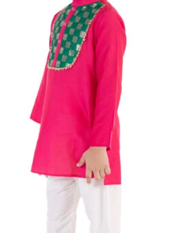 Pink Cotton Kids Boys Kurta Pyjama Party Wear