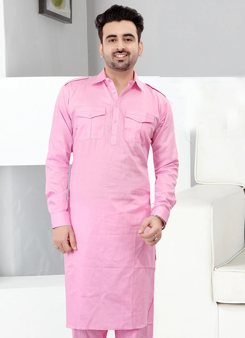 Pink Cotton Pathani Set Festive Wear 3 Pink Cotton Pathani Set Festive Wear - Image 3
