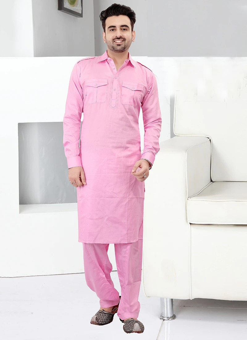 Pink Cotton Pathani Set Festive Wear 2 Pink Cotton Pathani Set Festive Wear - Image 2