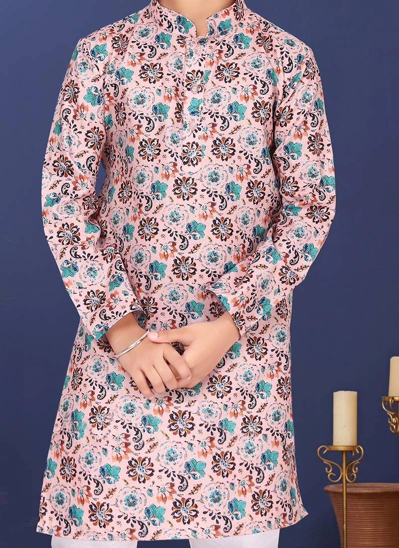 Pink Cotton Printed Boys Kurta Pyjama 1 Pink Cotton Printed Boys Kurta Pyjama