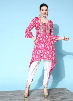 Pink Cotton Printed Kurta Dhoti Set After Six Wear -C Bazaar Shop pink cotton printed kurta dhoti set krsmz276733pi u