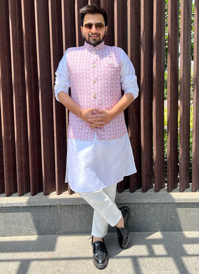 Pink Cotton Printed Nehru Jacket 2 Pink Cotton Printed Nehru Jacket - Image 2