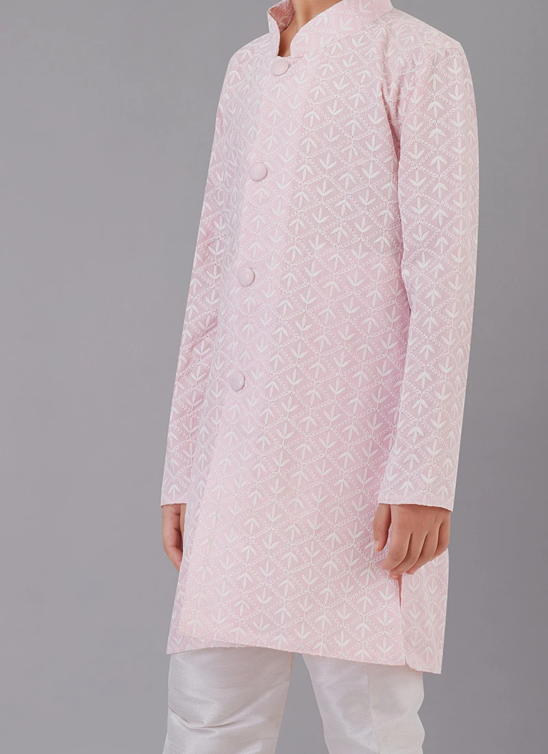 Pink Cotton Silk Embroidery Kurta Pyjama Party Wear 1 Pink Cotton Silk Embroidery Kurta Pyjama Party Wear