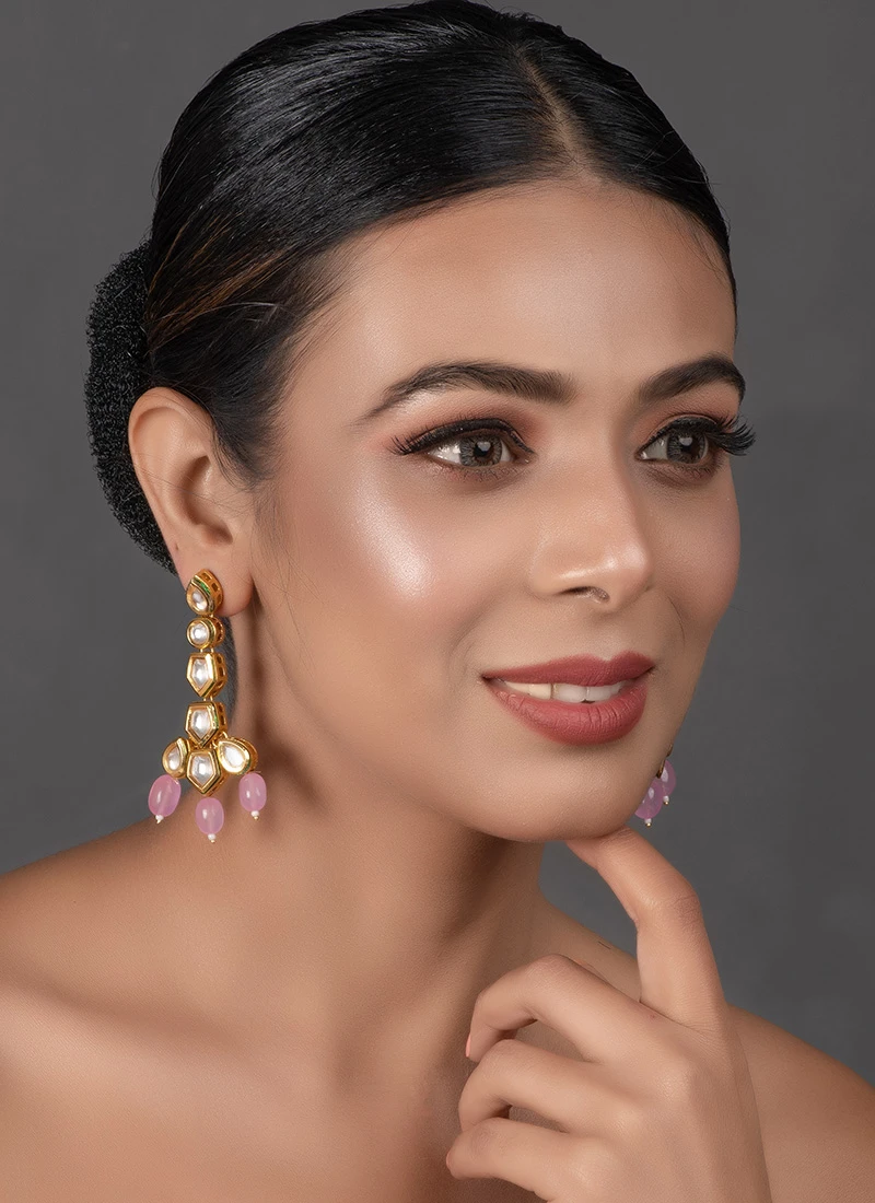 Pink Danglers Earrings Party Wear 3 Pink Danglers Earrings Party Wear - Image 3