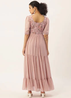 Pink Digital Printed Gathers Dress After Six Wear -C Bazaar Shop pink digital printed gathers dress DRBS02110847 b