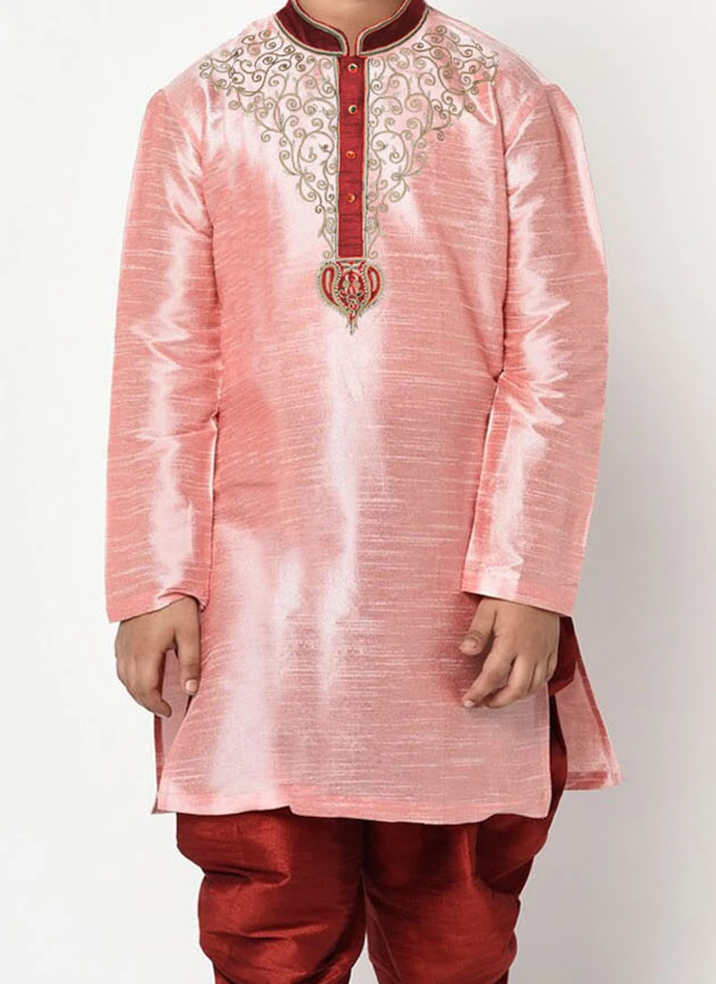 Pink Dupion Silk Embroidered Kurta Pyjama Party Wear 1 Pink Dupion Silk Embroidered Kurta Pyjama Party Wear