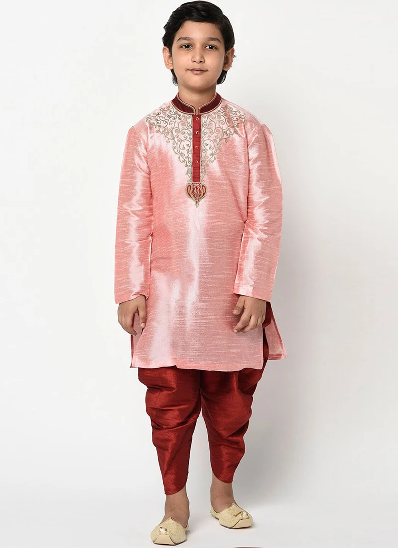 Pink Dupion Silk Embroidered Kurta Pyjama Party Wear 2 Pink Dupion Silk Embroidered Kurta Pyjama Party Wear - Image 2