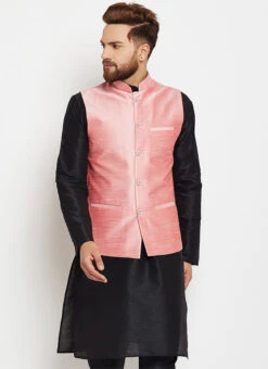 Pink Dupion Silk Nehru Jacket -C Bazaar Shop pink dupion silk nehru jacket jkdmk5060 b