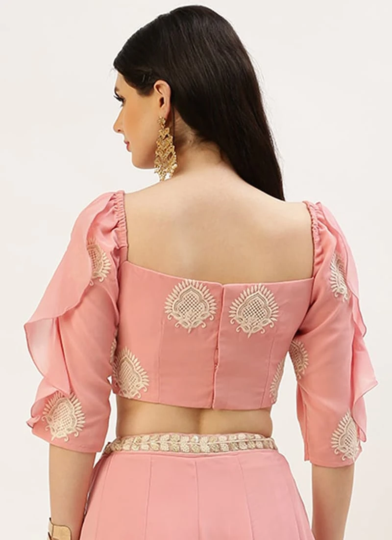 Pink Embroidered Ruffles Style Blouse Party Wear 4 Pink Embroidered Ruffles Style Blouse Party Wear - Image 4