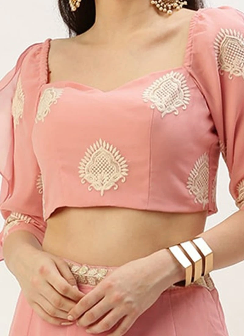 Pink Embroidered Ruffles Style Blouse Party Wear 1 Pink Embroidered Ruffles Style Blouse Party Wear
