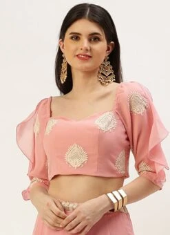 Pink Embroidered Ruffles Style Blouse Party Wear 6 Pink Embroidered Ruffles Style Blouse Party Wear -C Bazaar Shop pink embroidered ruffles style blouse BLBS02305211 u