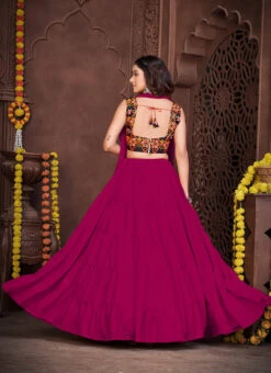 Pink Faux Crepe Bandhin Chaniya Choli Festive Wear 7 Pink Faux Crepe Bandhin Chaniya Choli Festive Wear -C Bazaar Shop pink faux georgette bandhin chaniya choli ghsacw7530 b