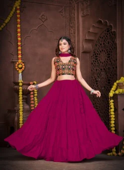 Pink Faux Crepe Bandhin Chaniya Choli Festive Wear 6 Pink Faux Crepe Bandhin Chaniya Choli Festive Wear -C Bazaar Shop pink faux georgette bandhin chaniya choli ghsacw7530 u