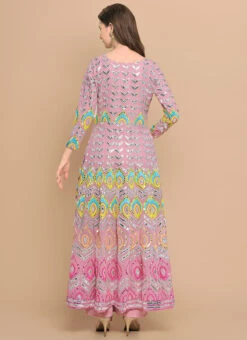 Pink Faux Georgette Embroidered And Sequins Work Anarkali Suit Party Wear -C Bazaar Shop pink faux georgette embroidered and sequins work party wear anarkali suit slska455719 b