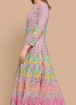 Pink Faux Georgette Embroidered And Sequins Work Anarkali Suit Party Wear