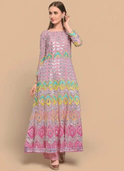 Pink Faux Georgette Embroidered And Sequins Work Anarkali Suit Party Wear -C Bazaar Shop pink faux georgette embroidered and sequins work party wear anarkali suit slska455719 u