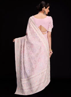 Pink Faux Georgette Sequins Chikankari Saree Party Wear -C Bazaar Shop pink faux georgette sequins chikankari saree sasad70006 b