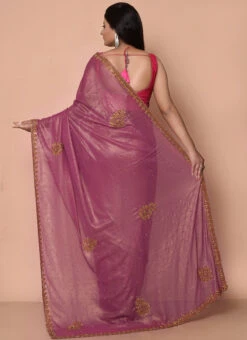 Pink Faux Georgette Shimmmer Saree Festive Wear -C Bazaar Shop pink faux georgette shimmmer saree sadsf7189 b