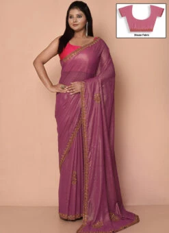 Pink Faux Georgette Shimmmer Saree Festive Wear -C Bazaar Shop pink faux georgette shimmmer saree sadsf7189 u