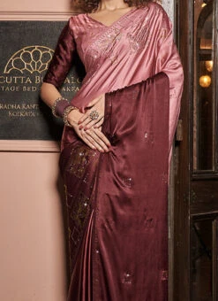 Pink Faux Georgette Stone Saree Party Wear