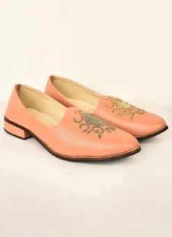 Pink Faux Leather Embroidered Mojri