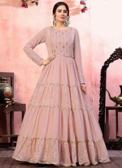 Pink Georgette Anarkali Gown Party Wear -C Bazaar Shop pink georgette anarkali gown bgwsom4526 u