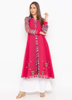Pink Georgette Digital Printed Kurta Palazzo Set After Six Wear -C Bazaar Shop pink georgette digital printed kurta palazzo set krsmnc2082ks u