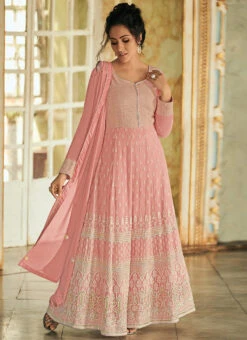 Pink Georgette Embroidered Anarkali Suit Party Wear -C Bazaar Shop pink georgette embroidered anarkali suit slsak102 u
