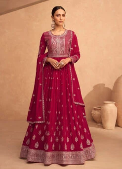 Pink Georgette Embroidered Anarkali Suit Festive Wear -C Bazaar Shop pink georgette embroidered anarkali suit slska43159485 u