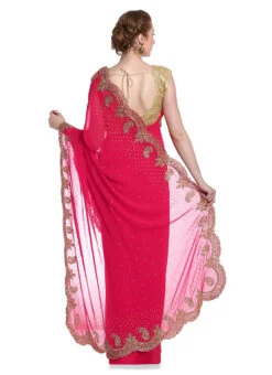 Pink Georgette Hand Work Saree Party Wear 7 Pink Georgette Hand Work Saree Party Wear -C Bazaar Shop pink georgette hand work saree sagkcpz11 b