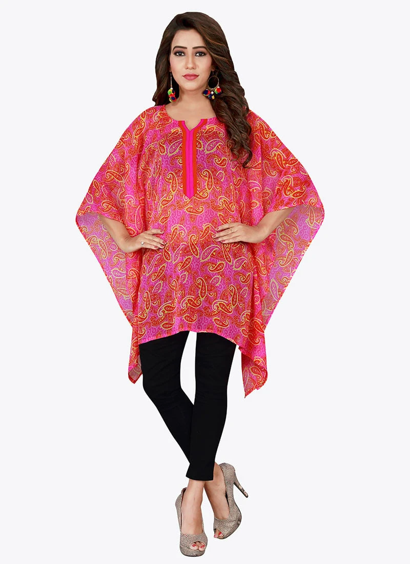 Pink Georgette Kaftan After Six Wear 3 Pink Georgette Kaftan After Six Wear - Image 3