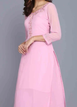 Pink Georgette Machine Embroidery Kurta Palazzo Set Party Wear