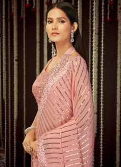 Pink Georgette Thread N Sequins Saree Party Wear 7 Pink Georgette Thread N Sequins Saree Party Wear -C Bazaar Shop pink georgette thread n sequins saree sasak349719004 b