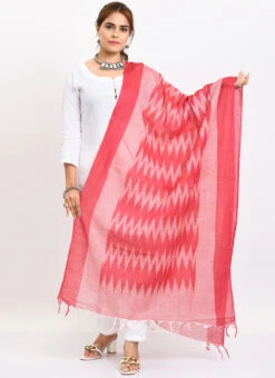 Pink Handloom Cotton Ikkat Printed Dupatta Work Wear -C Bazaar Shop pink handloom cotton ikkat printed dupatta dpdmimfd141 u