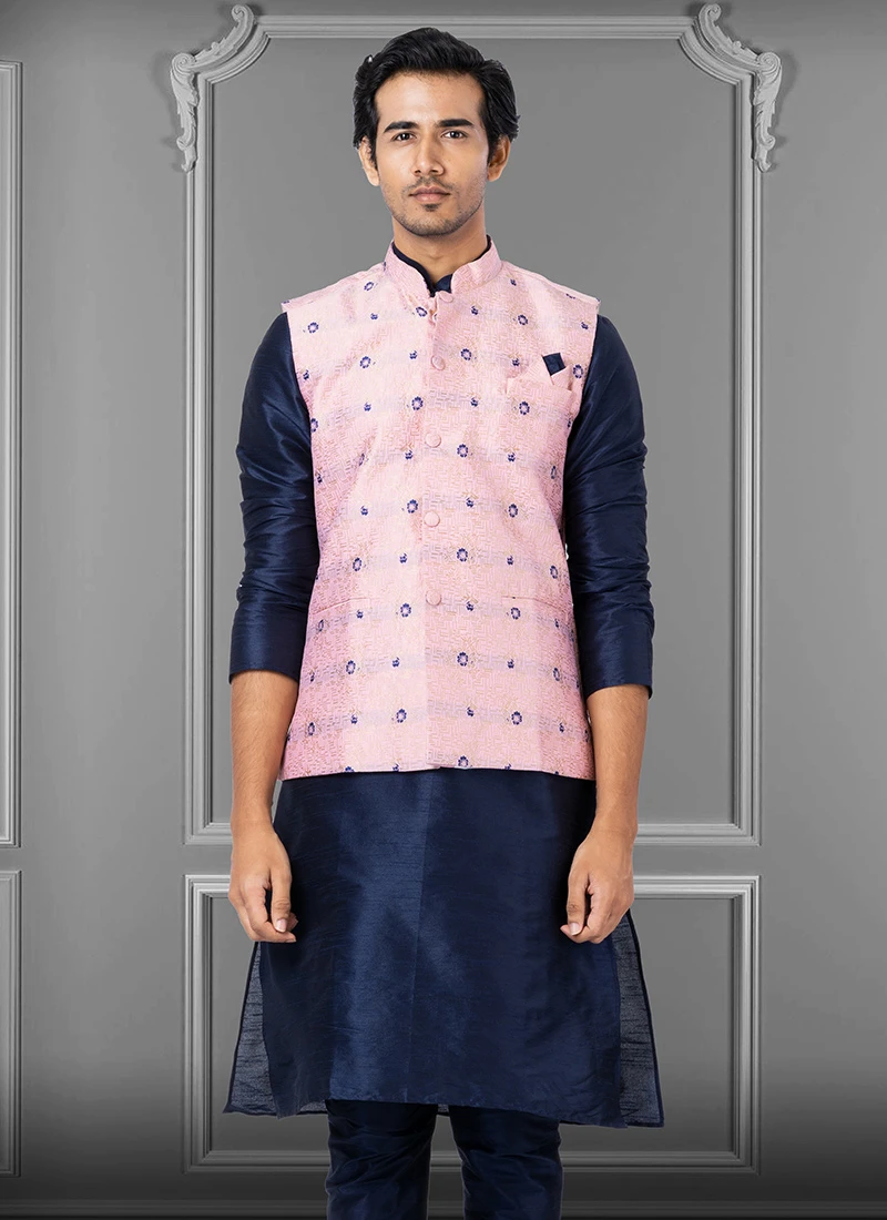 Pink Jacquard Silk Nehru Jacket 2 Pink Jacquard Silk Nehru Jacket - Image 2