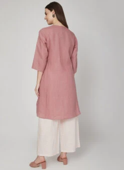 Pink Linen Kurta Palazzo Set Work Wear 7 Pink Linen Kurta Palazzo Set Work Wear -C Bazaar Shop pink linen kurta palazzo set krsdvcsvts04 b