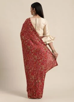 Pink N Beige Printed Boat Neck Saree Festive Wear 10 Pink N Beige Printed Boat Neck Saree Festive Wear -C Bazaar Shop pink n beige printed boat neck saree SABS02101750 b