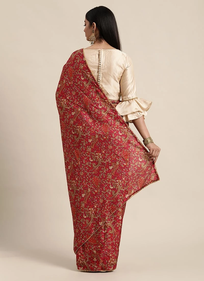 Pink N Beige Printed Boat Neck Saree Festive Wear 4 Pink N Beige Printed Boat Neck Saree Festive Wear - Image 4