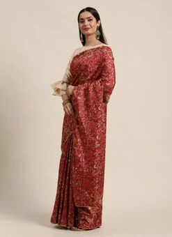 Pink N Beige Printed Boat Neck Saree Festive Wear 9 Pink N Beige Printed Boat Neck Saree Festive Wear -C Bazaar Shop pink n beige printed boat neck saree SABS02101750 u