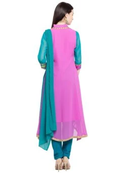 Pink N Blue Georgette Anarkali Suit Party Wear -C Bazaar Shop pink n blue georgette anarkali suit slmnc1590 b