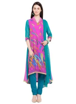Pink N Blue Georgette Anarkali Suit Party Wear -C Bazaar Shop pink n blue georgette anarkali suit slmnc1590 u