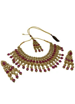 Pink N Gold Necklace Set Party Wear 5 Pink N Gold Necklace Set Party Wear -C Bazaar Shop pink n gold necklace set jynmvf11311 b