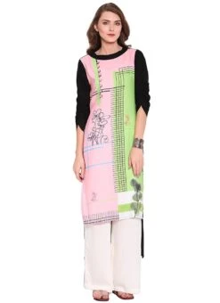 Pink N Green Printed Kurta Palazzo Set After Six Wear -C Bazaar Shop pink n green printed palazzo set krsssi3514 u