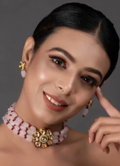 Pink N Maroon Choker Set With Earrings Party Wear -C Bazaar Shop pink n maroon choker set with earrings jyndfemchs003 b