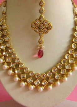 Pink N White Necklace Set Party Wear