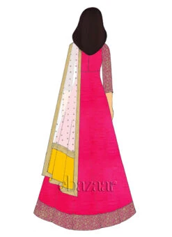 Pink N Yellow Embroidered Anarkali Suit Wedding Wear
