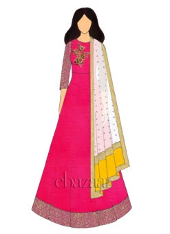 Pink N Yellow Embroidered Anarkali Suit Wedding Wear -C Bazaar Shop pink n yellow embroidered anarkali suit slbs1806798 u